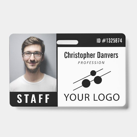 Zwart Witte Personeels ID Foto & Groot Logo Badge (Voorzijde)
