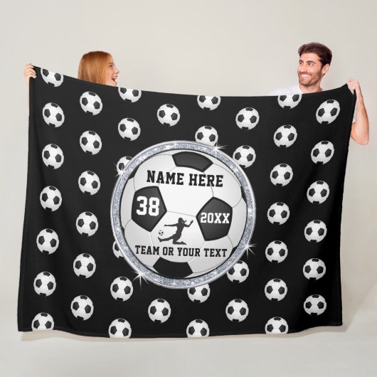Zwart, witte persoonlijke voetbalcadeautjes voor m fleece deken (In situ)