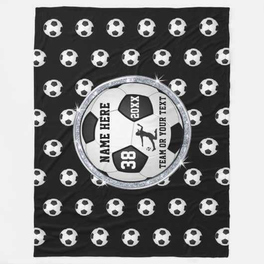 Zwart, witte persoonlijke voetbalcadeautjes voor m fleece deken (Voorkant)