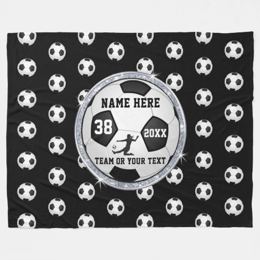 Zwart, witte persoonlijke voetbalcadeautjes voor m fleece deken (Voorkant (Horizontaal))