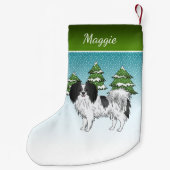 Zwart-Witte Phalène Happy Dog Winter Forest Kleine Kerstsok (Achterkant)