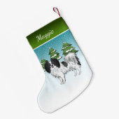 Zwart-Witte Phalène Happy Dog Winter Forest Kleine Kerstsok (Achterkant (Hangend))