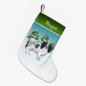 Zwart-Witte Phalène Happy Dog Winter Forest Kleine Kerstsok (Voorkant (Hangend))