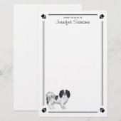 Zwart-Witte Phalène Hond Met Pootjes En Tekst Briefpapier (Voorkant / Achterkant)