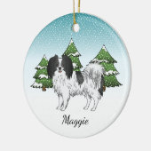 Zwart-Witte Phalène Mopshond Winterbos Keramisch Ornament (Links)