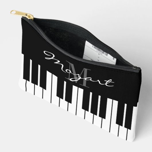Zwart-witte piano toetsen aangepaste cosmetica tas (Open)