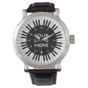 Zwart-witte pianokussen met Gepersonaliseerd Logo Horloge