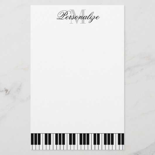 Zwart-witte pianosleutels, aangepaste naam monogra briefpapier (Voorkant)