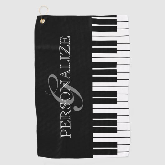Zwart-witte pianosleutels, aangepaste naam monogra golfhanddoek (Voorkant)