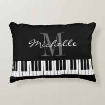 Zwart-witte pianosleutels monogram accuskussen