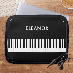 Zwart-witte pianotoetsen Gepersonaliseerd voor muz Laptop Sleeve