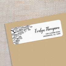 Zwart-witte pine Tak Retouradreslabels