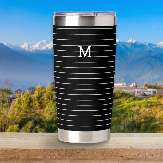 Zwart Witte Pinstripe Monogram Geïsoleerde Drinkbeker
