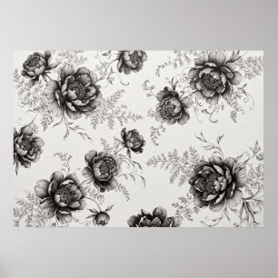 Zwart Witte Pioen Varens Bloem Motief Poster