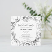 Zwart-witte pioenen Bachelorette Party Kaart (Staand voorkant)