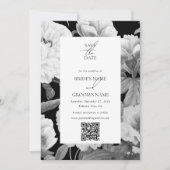 Zwart & witte pioenen bloemenbruiloft foto save the date (Voorkant)