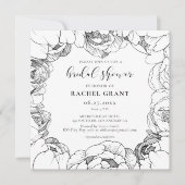 Zwart-witte pioenen Bridal douche uitnodiging (Voorkant)