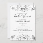 Zwart-witte pioenen Bridal douche uitnodiging (Voorkant)