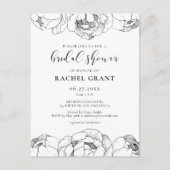 Zwart-witte pioenen Bridal douche uitnodiging (Voorkant)