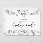 Zwart-witte pioenen bruidsmeisje voorstel kaart (Voorkant)