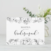 Zwart-witte pioenen bruidsmeisje voorstel kaart (Staand voorkant)
