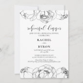 Zwart-witte pioenen elegant repetitie diner kaart (Voorkant)