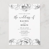 Zwart-witte pioenen elegante bruiloft uitnodiging (Voorkant)