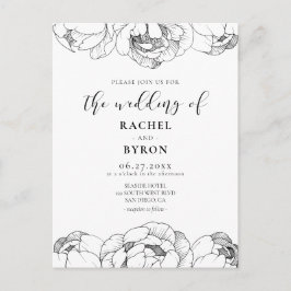 Zwart-witte pioenen elegante bruiloft uitnodiging