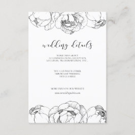 Zwart-witte pioenen trouwgegevens kaart