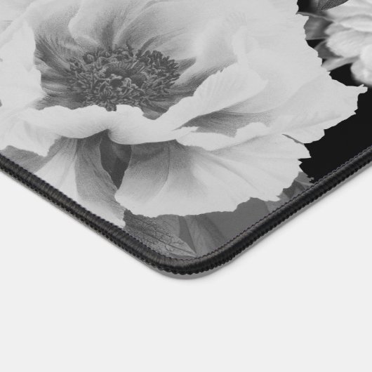 Zwart & Witte Pioenen Waterverf Bloemen Bureaumat (Hoek)