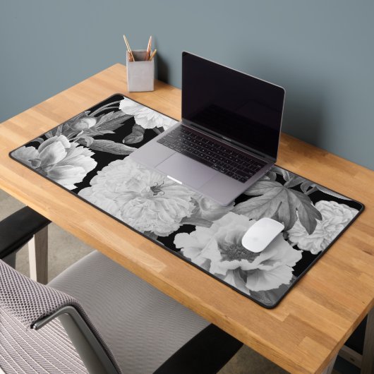 Zwart & Witte Pioenen Waterverf Bloemen Bureaumat (Kantoor 2)