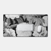Zwart & Witte Pioenen Waterverf Bloemen Bureaumat (Keyboard & Muis)