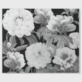 Zwart & Witte Pioenen Waterverf Bloemen Cadeaupapier (Vlak)