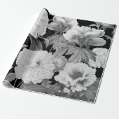 Zwart & Witte Pioenen Waterverf Bloemen Cadeaupapier (Uitgerold)