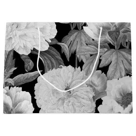 Zwart & Witte Pioenen Waterverf Bloemen Groot Cadeauzakje (Voorkant)