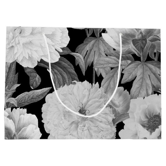 Zwart & Witte Pioenen Waterverf Bloemen Groot Cadeauzakje (Achterkant)