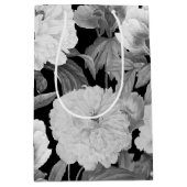 Zwart & Witte Pioenen Waterverf Bloemen Medium Cadeauzakje (Voorkant)