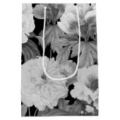 Zwart & Witte Pioenen Waterverf Bloemen Medium Cadeauzakje (Achterkant)