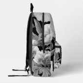 Zwart & Witte Pioenen Waterverf Bloemen Monogram Bedrukte Rugzak (Links)