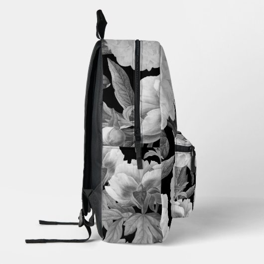 Zwart & Witte Pioenen Waterverf Bloemen Monogram Bedrukte Rugzak (Links)