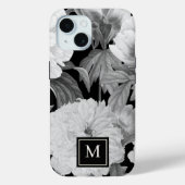 Zwart & Witte Pioenen Waterverf Bloemen Monogram Case-Mate iPhone Case (Achterkant)