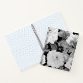 Zwart & Witte Pioenen Waterverf Bloemen Monogram Notitieboek (Binnen)