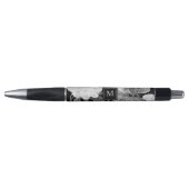 Zwart & Witte Pioenen Waterverf Bloemen Monogram Pen (Voorkant)