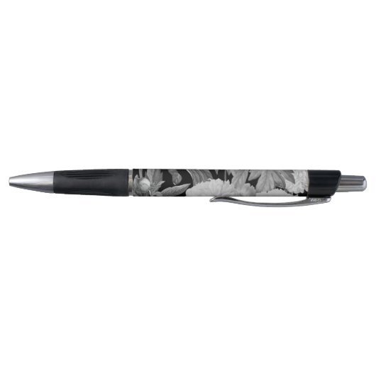 Zwart & Witte Pioenen Waterverf Bloemen Monogram Pen (Bodem)