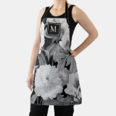 Zwart & Witte Pioenen Waterverf Bloemen Monogram Schort (Insitu)