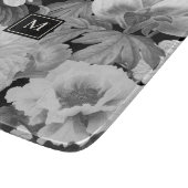 Zwart & Witte Pioenen Waterverf Bloemen Monogram Snijplank (Hoek)