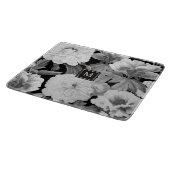 Zwart & Witte Pioenen Waterverf Bloemen Monogram Snijplank (Hoek)