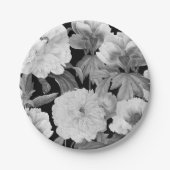 Zwart & Witte Pioenen Waterverf Bloemen Papieren Bordje (Voorkant)