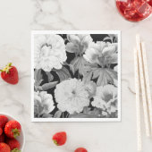Zwart & Witte Pioenen Waterverf Bloemen Servet (Insitu)