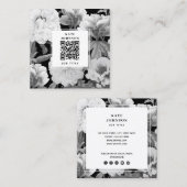 Zwart & Witte Pioenrozen Waterverf Bloemen QR Code Vierkante Visitekaartje (Voorkant / Achterkant)